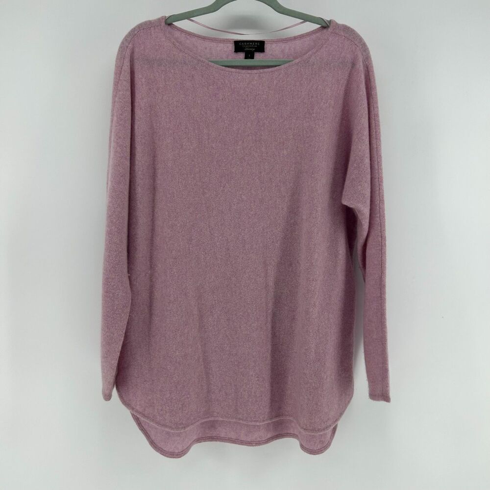 Charter Club Luxury 100% Cashmere Crewneck Sweater Women's L Pink Boat Neck Top